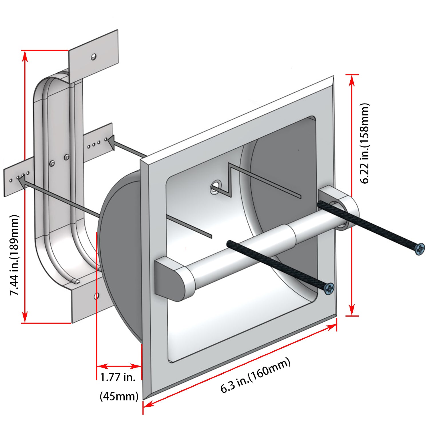 Matte Black Toilet Paper Holder, Black Recessed Toilet Paper Holder Wall  Mount Made Of Metal, In Wall Toilet Paper Holder Black With Mounting Bracket